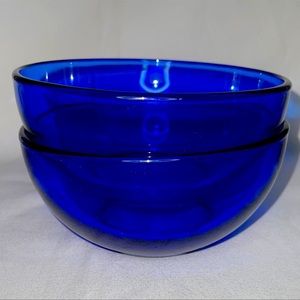 EUC Vintage Set Of 2 Cobalt Blue Glass Cereal/Salad/Soup Bowls Made in Mexico